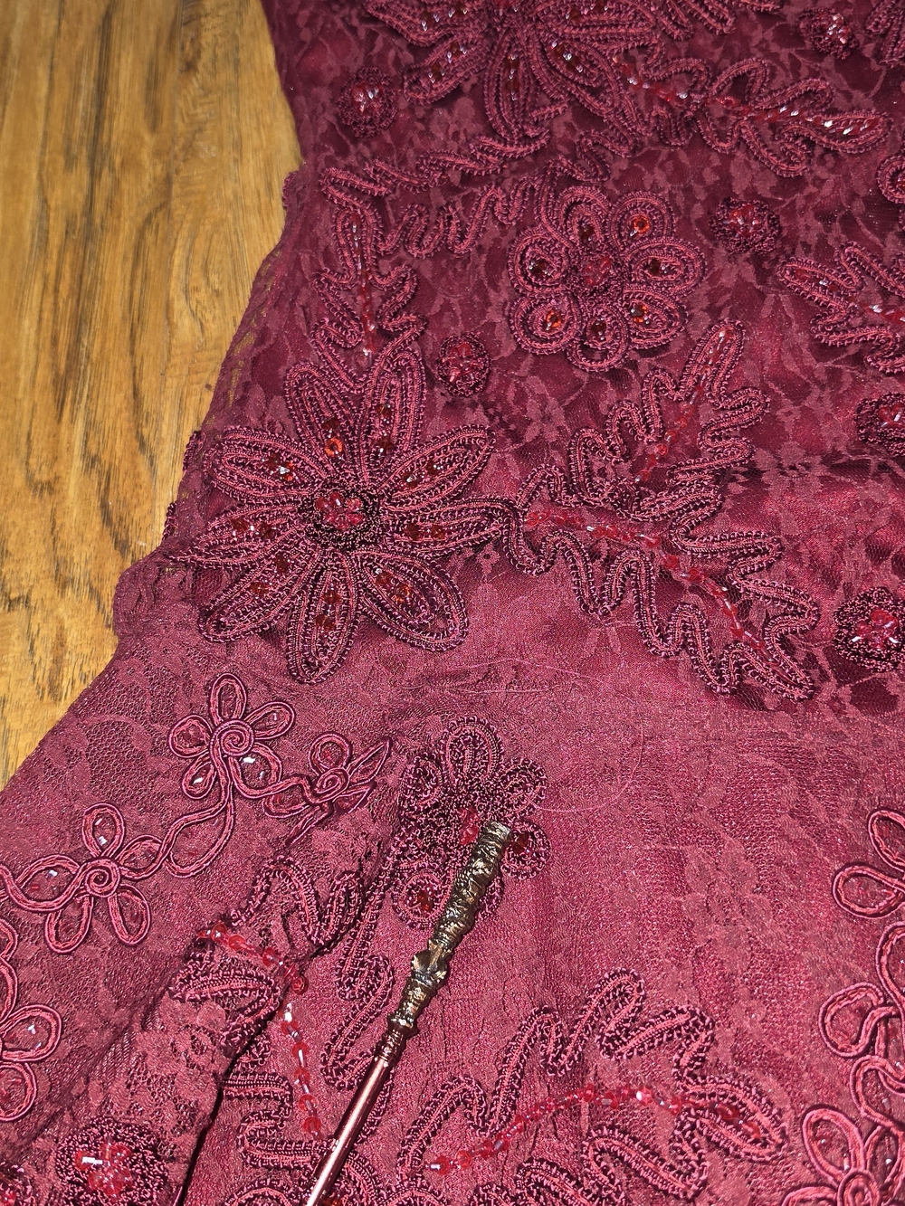 Sue Wong Nocturne Lace Sequin Beaded Evening Cocktail Dress Burgundy Womens Sz12 - Picture 7 of 9